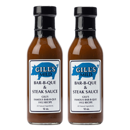 GILL’S BBQ Mild Bar-B-Que & Steak Sauce – 2-Pack (12oz Glass Bottles)