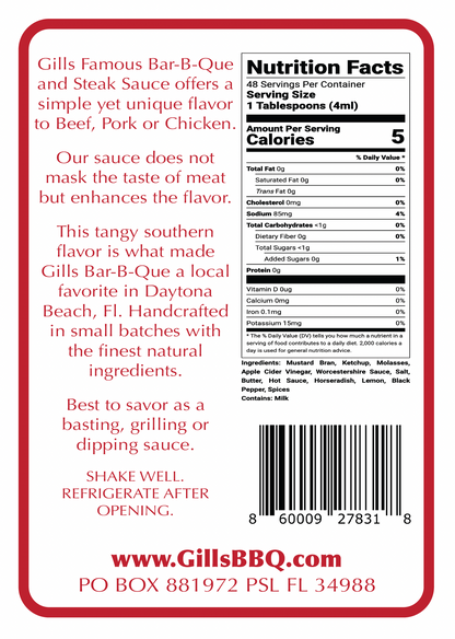 Gills BBQ & Steak Sauce Hot Ingredient List
